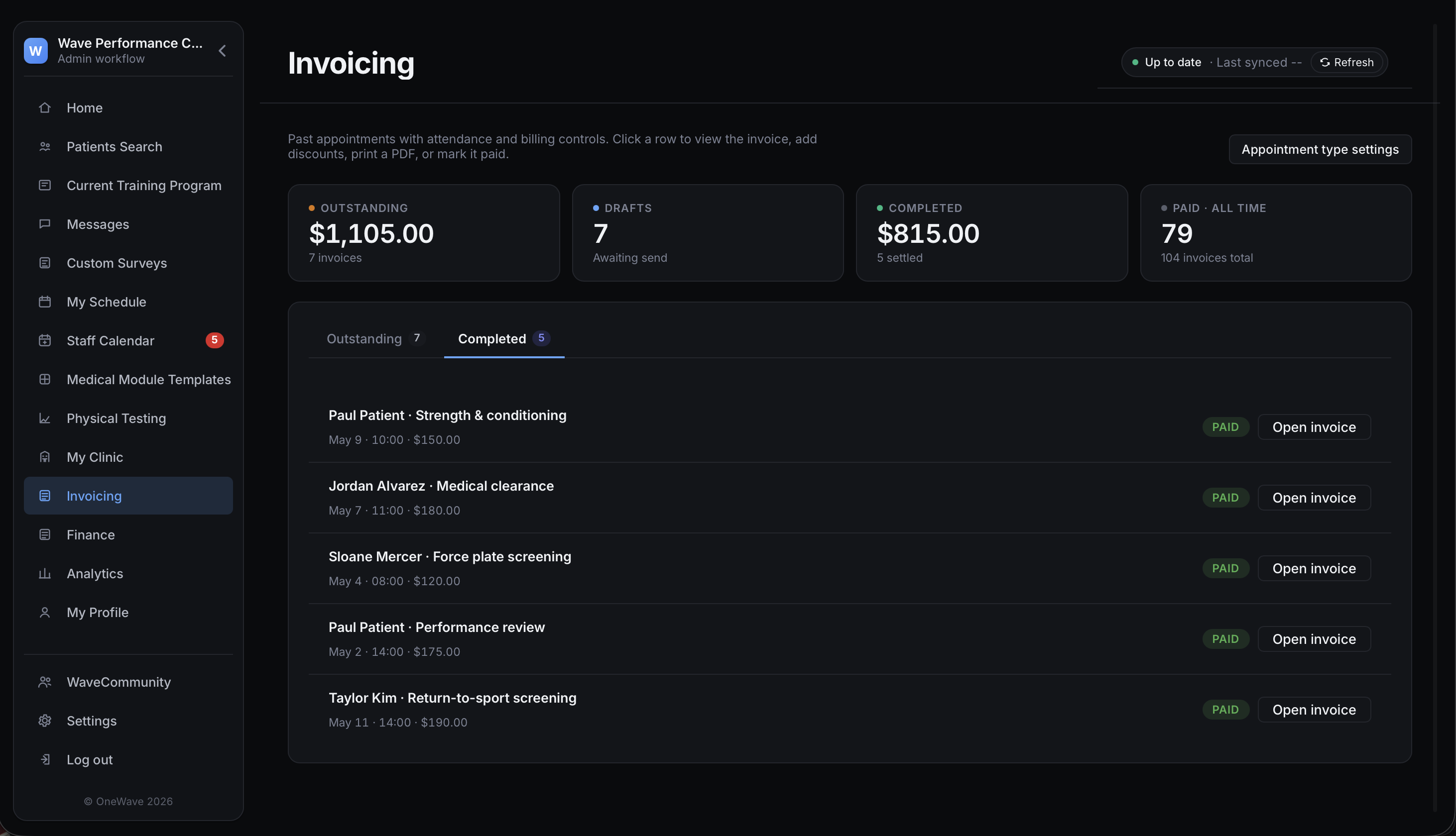 OneWave Invoicing — desktop