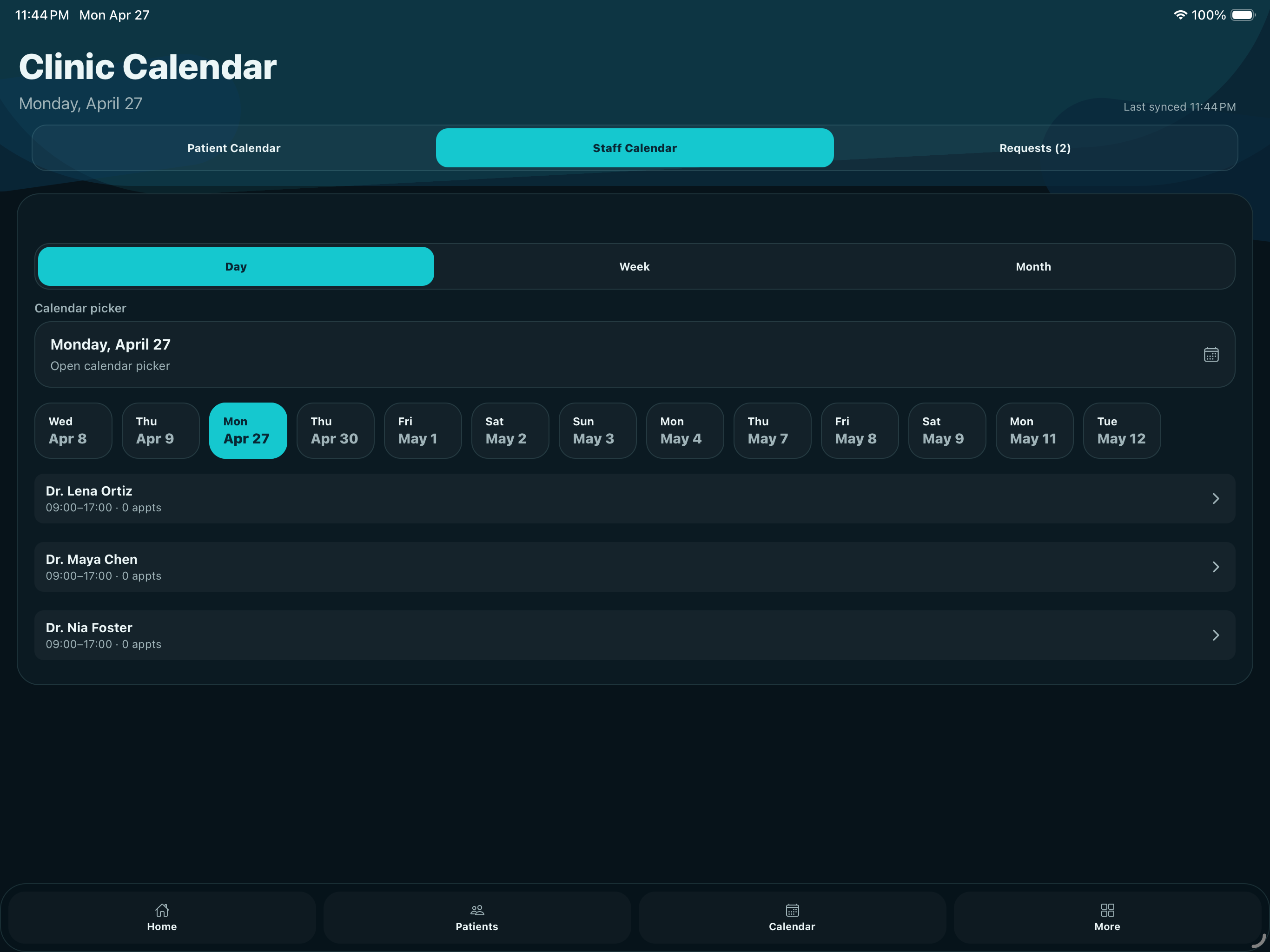 OneWave Clinic Calendar — iPad
