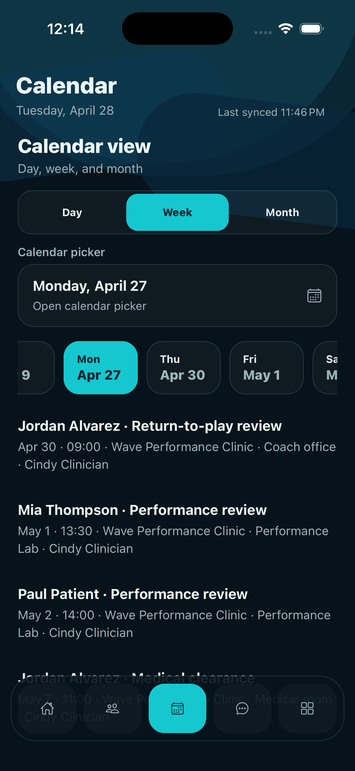 OneWave scheduling on iPhone — Calendar view